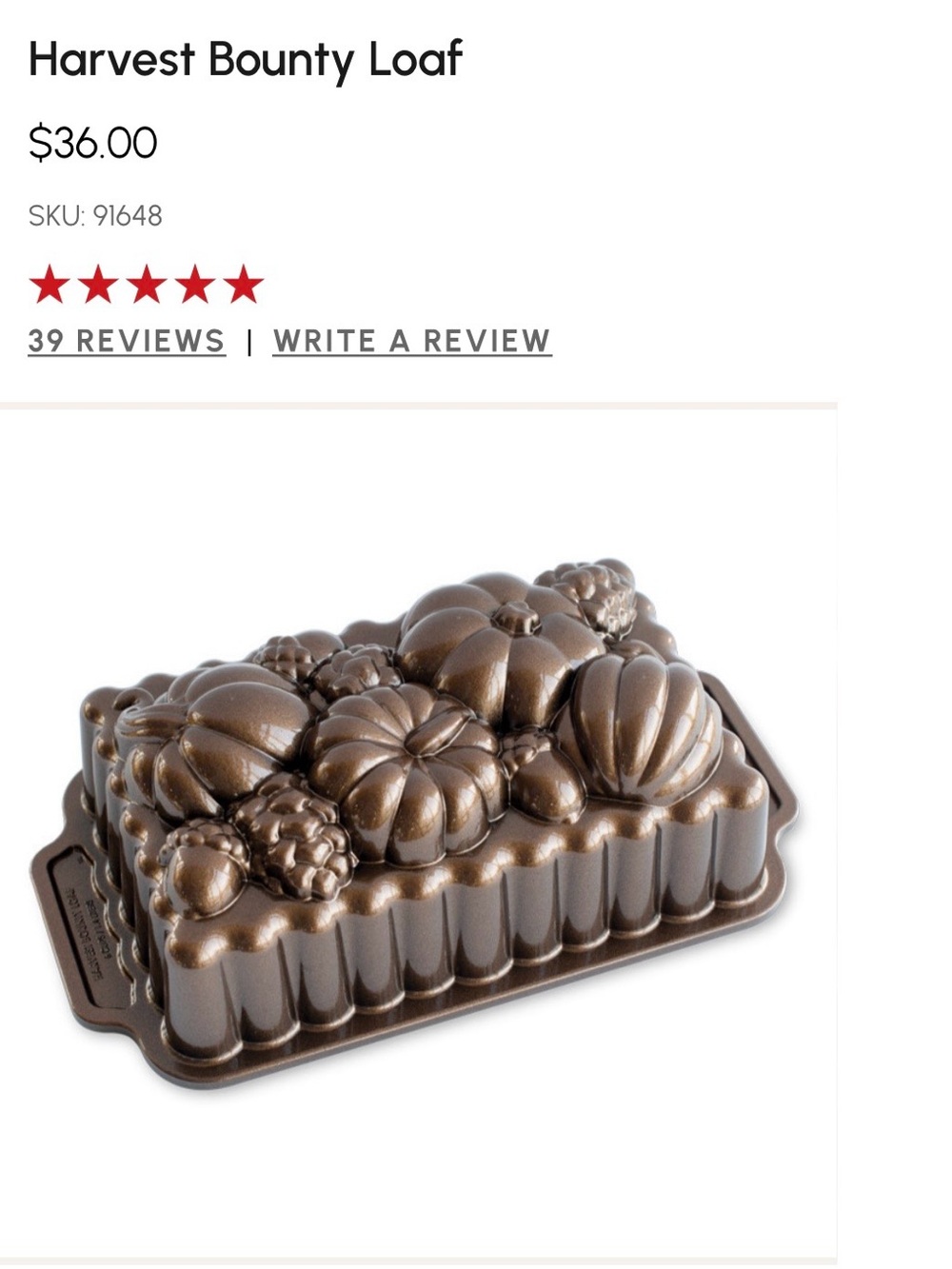 Nordic Ware Harvest Bounty Loaf Pan in Bronze